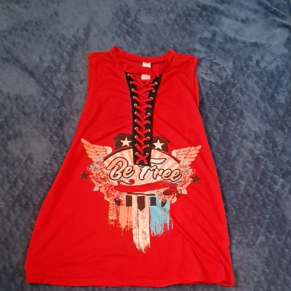 No Boundaries Red Graphic Tank Top